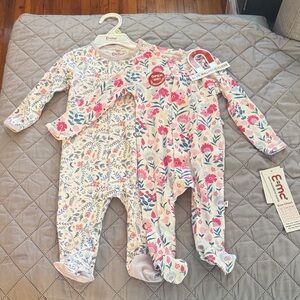 Floral Kids Footies - Pink and White